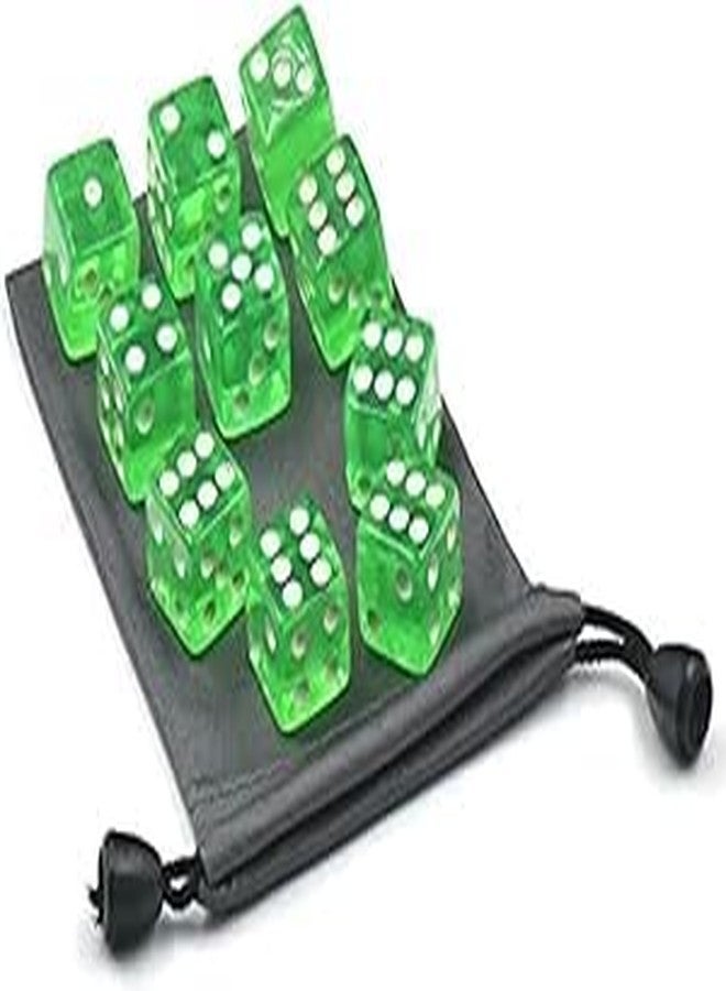 GANPUB 10 Pcs 6 Sided Dice D6 RPG D&D Game Transparent Green + Bag Set Role Playing Dice Dice and Accessories(Green 19mm) - Image 1